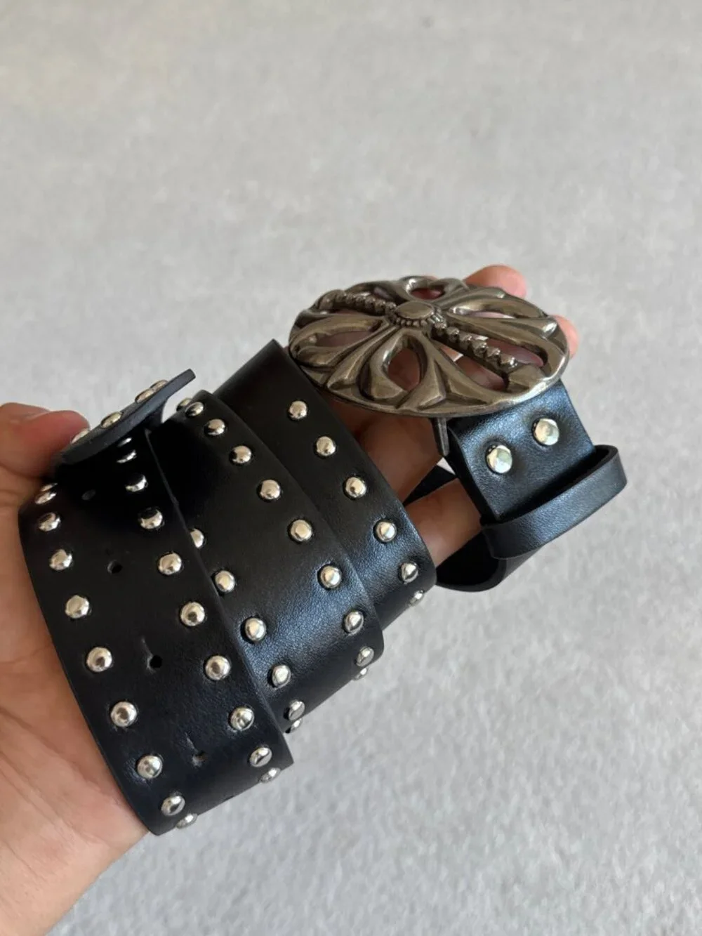 Black Studded Filigree Cross Belt